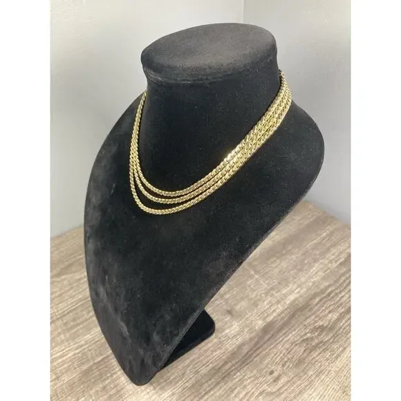 Crown Trifari Vintage Gold Tone 3 - Strand Chain Necklace 18” Signed - Picture 3 of 8